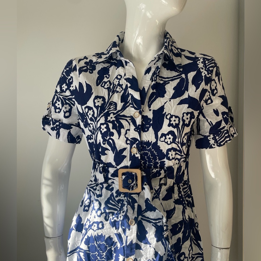 Joie Blue & White Floral Button-Front Midi Dress Belted Shirt Dress S - Picture 8 of 8